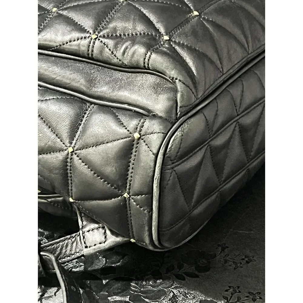 Michael Kors Abbey Medium Studded Leather Backpack Black Gold 35T8GAYB2L